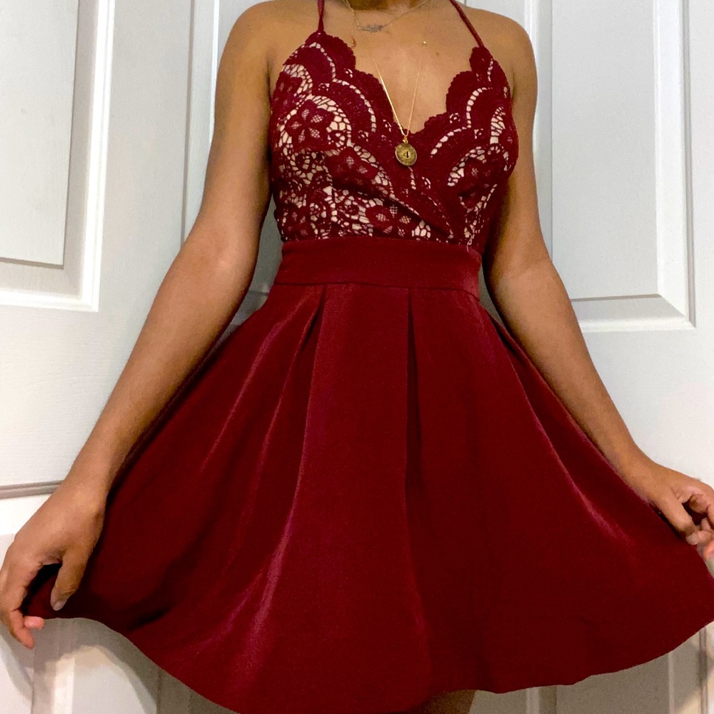 Burgundy skater lace dress